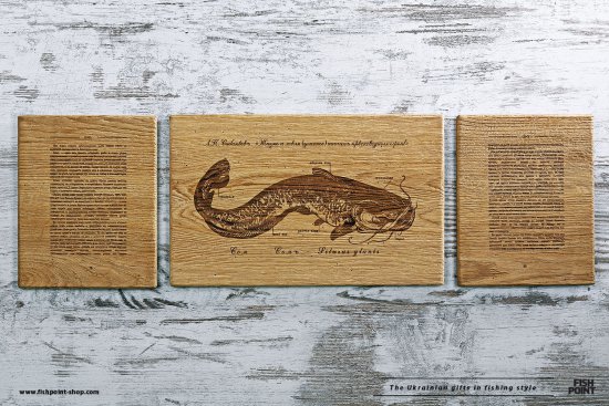 оригінальні подарунки для рибаків з дерева картина триптих з рибою сом